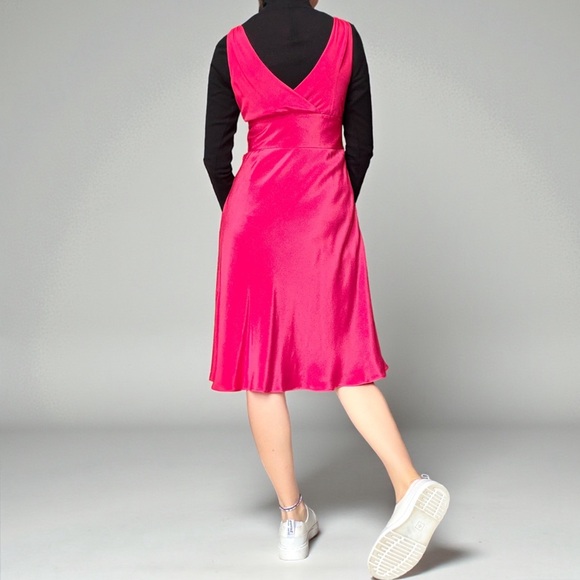 J. Crew Bright Pink Satin Silk Dress Y2K Size 4 - Picture 3 of 11